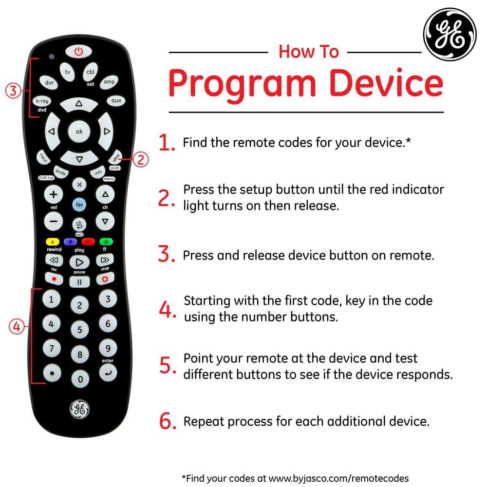 GE 6-Device Universal TV Remote Control in Black, 34459