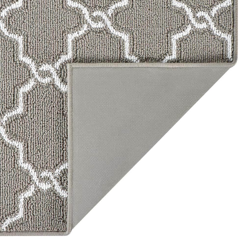 Light Grey and White Geometric Tufted Runner Rug with Non-Slip Backing