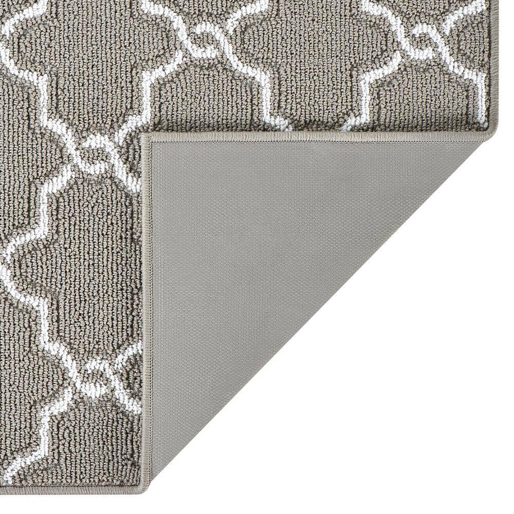 Light Grey and White Geometric Tufted Runner Rug with Non-Slip Backing