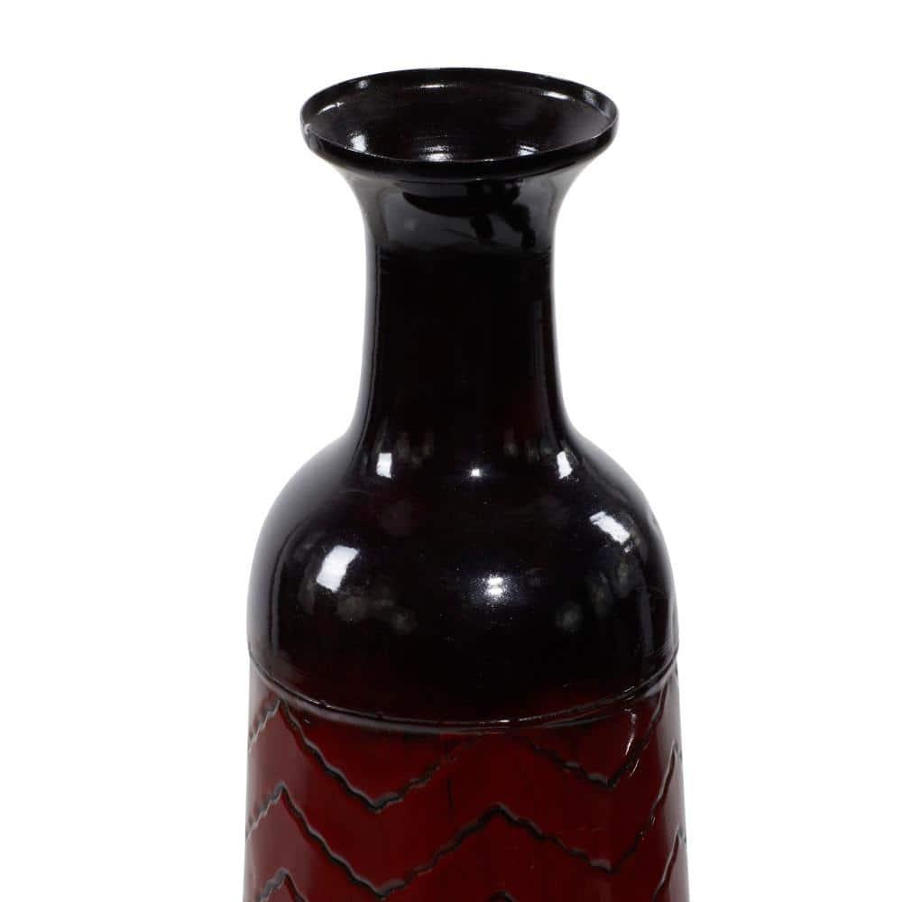 DecMode 32", 27", 22"H Tall Enameled Bottleneck Floor Multi Colored Metal Vase with Chevron Pattern, Set of 3