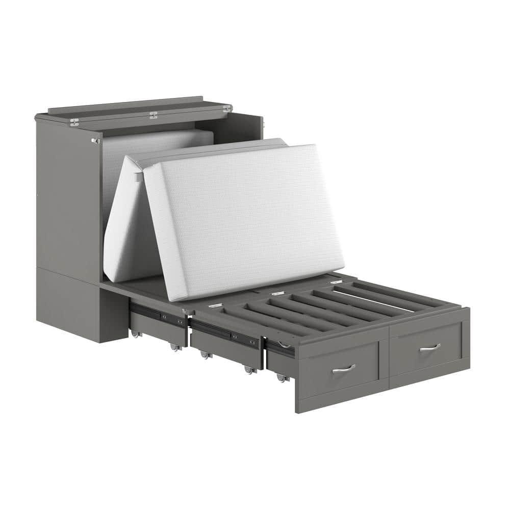 AFI Hamilton Twin XL Solid Wood Murphy Bed Chest with Built-In Charger in Gray