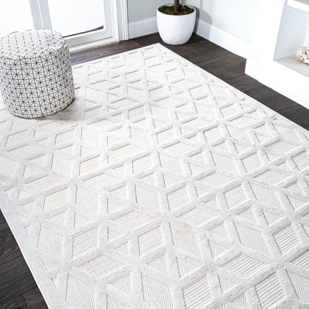 3'x5' Talaia Neutral Geometric Indoor/Outdoor Area Rug, Ivory - JONATHAN Y