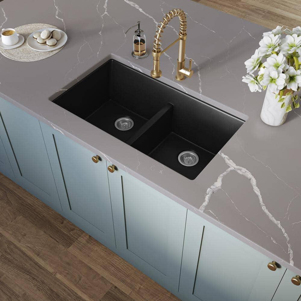 Double Bowl 33" X 19" Quartz Undermount 50/50 Kitchen Sink