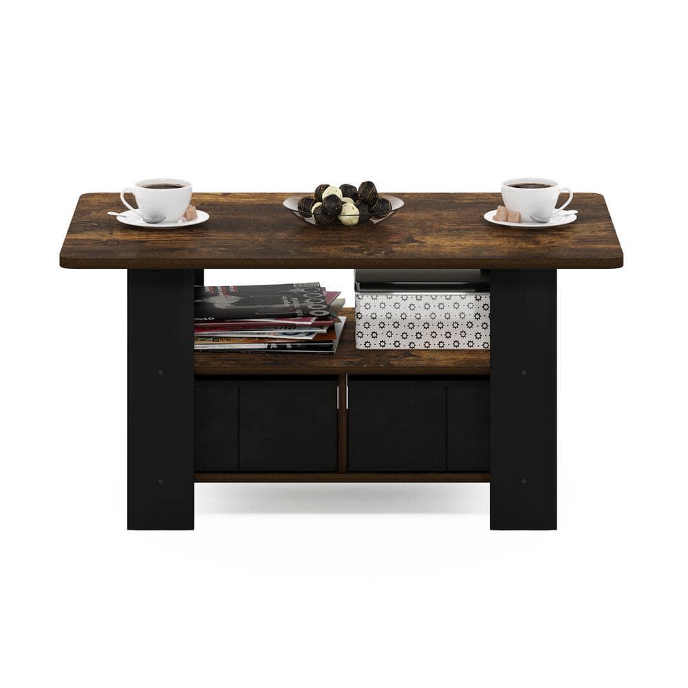 Furinno Andrey Coffee Table with Bin Drawer, Amber Pine/Black
