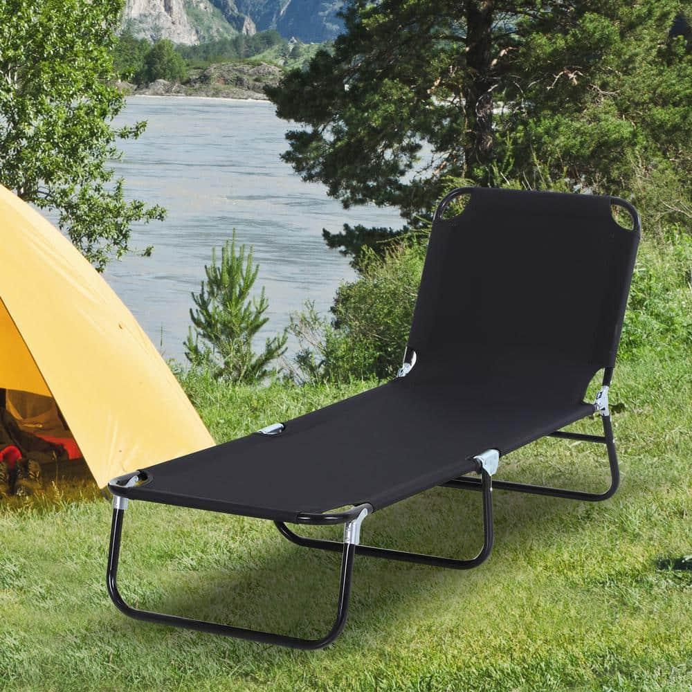 Outsunny Patio Chaise Lounge Chair, Layout Sun Tanning, Folding Sunbathing Beach Chair for Adults, Reclining Lay Down Lounger for Pool, Black