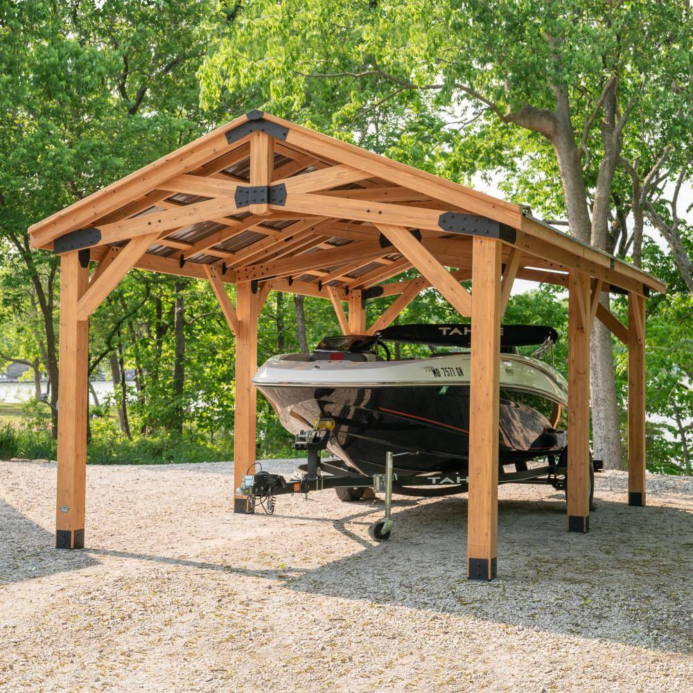 Backyard Discovery Norwood 24' x 12' Cedar Wood Gazebo, Galvanized Steel Roof, PowerPort