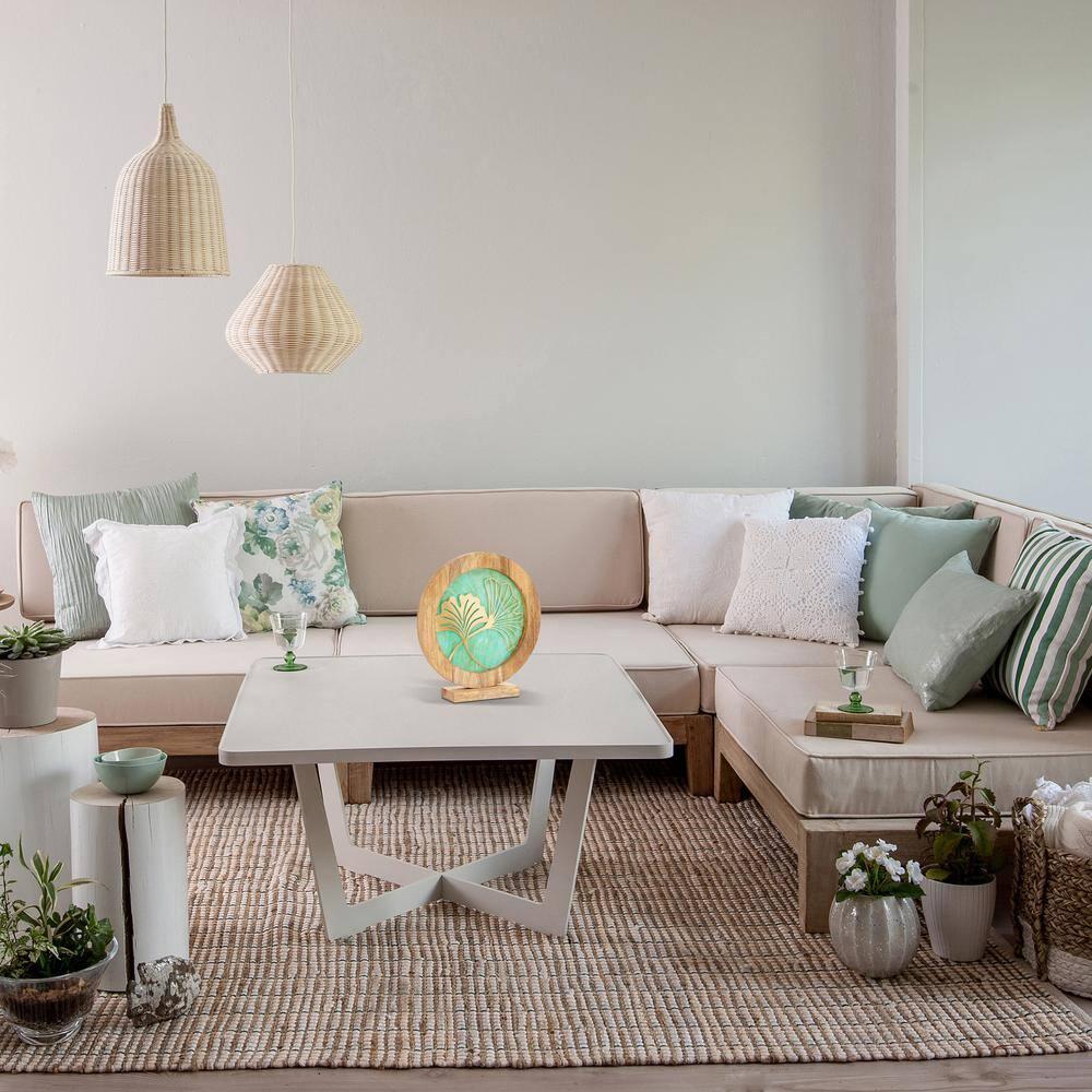 Green and Gold Stained Glass Panel with Mango Wood Stand