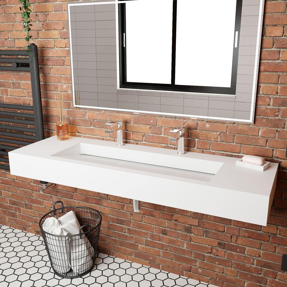 Castello USA Wall-Mounted Solid Surface Single Bathroom Sink with Ramp Basin in White