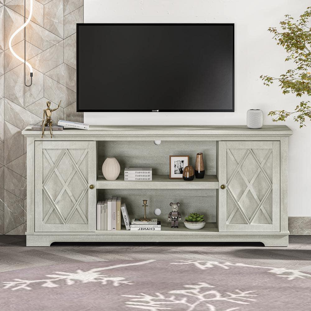70" Farmhouse Style TV Stand for TVs up to 78" Off White - Festivo: Media Console with Storage