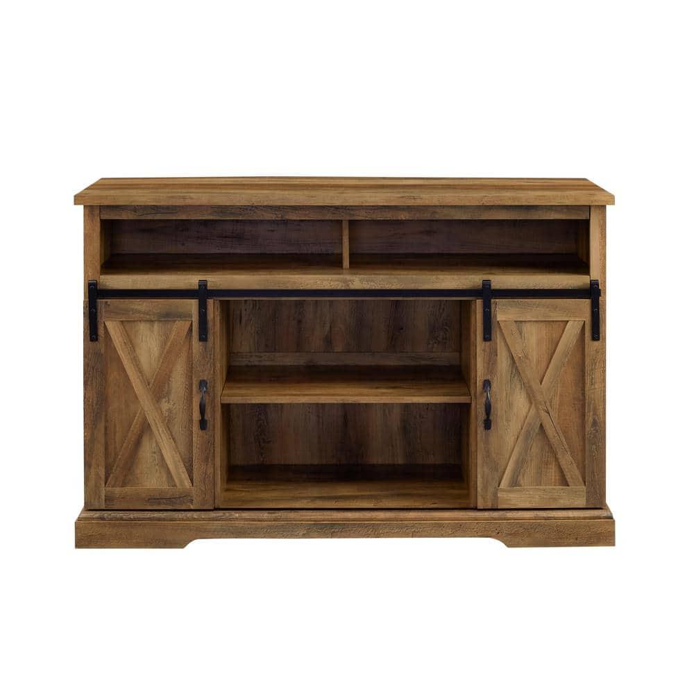 Walker Edison Farmhouse Barn Door TV Stand for TVs up to 58", Reclaimed Barnwood