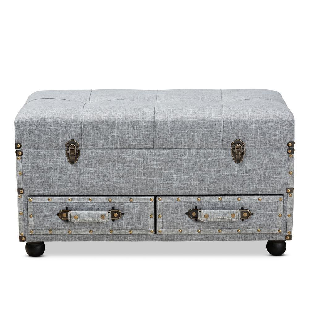 Flynn Fabric Upholstered 2 Drawer Storage Trunk Ottoman Gray/Black - Baxton Studio