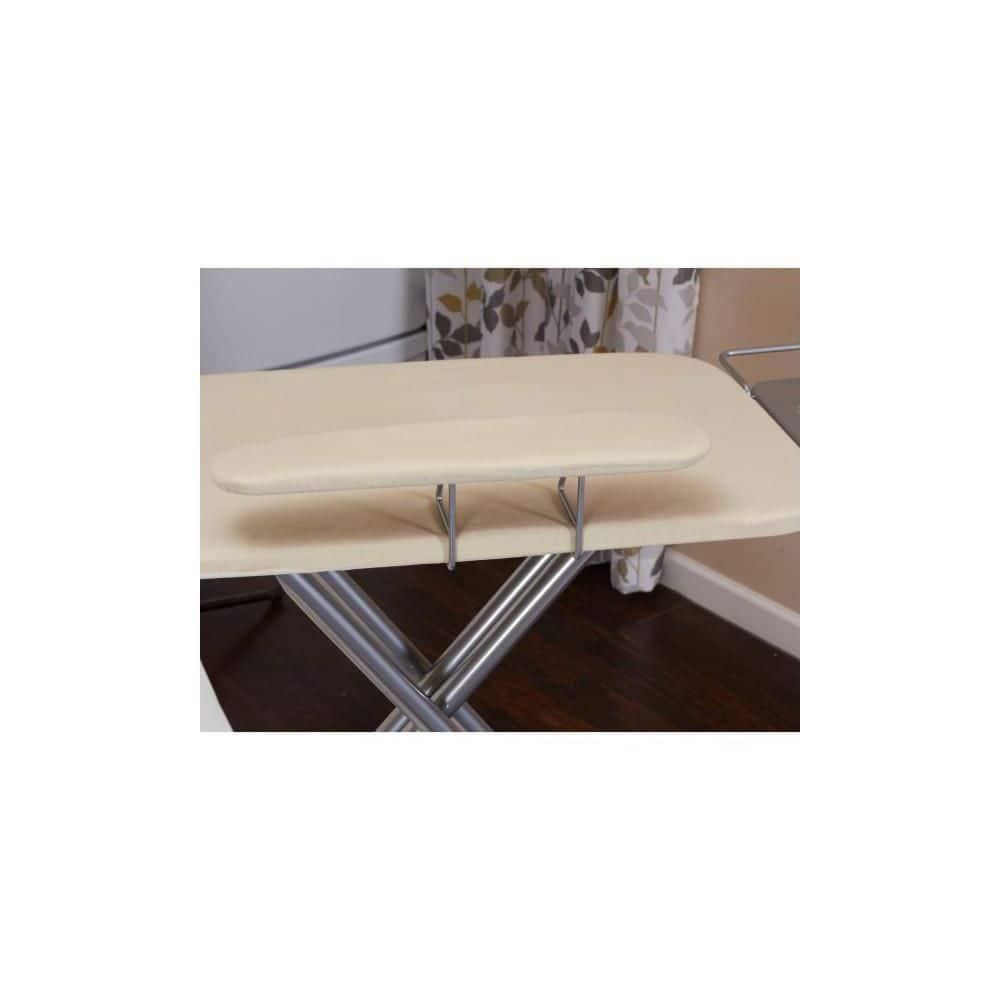 Household Essentials Wide Mega Ironing Board 4-Leg, Steel Top Pressing Station, Heat-Resistant Fiber Pad and Cotton Cover, Includes Sleeve Board and Iron Rest with Hanger Bar, Silver Frame