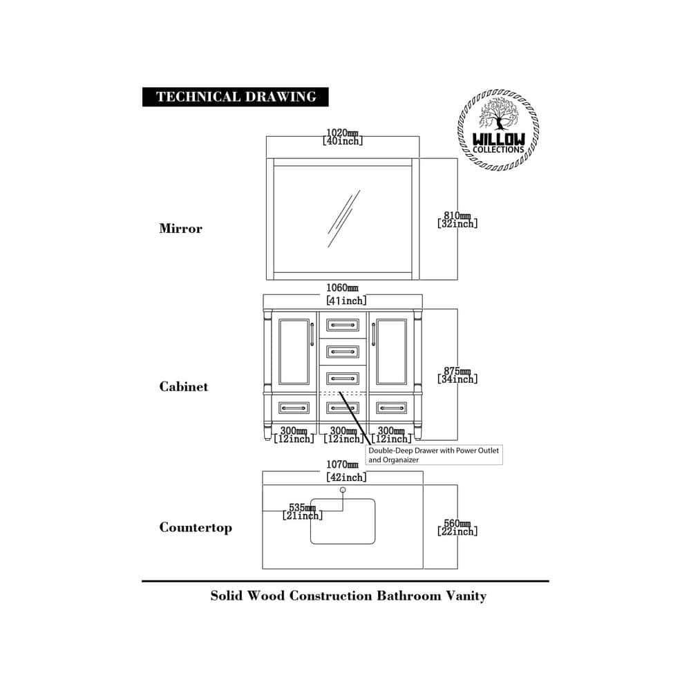 Willow Collections Aberdeen 42'' Single Bathroom Vanity with Quartz Top