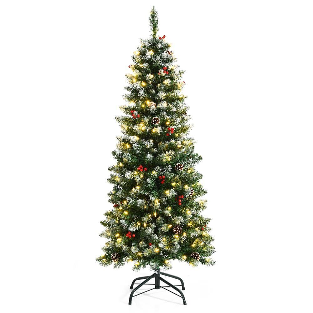 Kadyn Christmas Decoration, Christmas Tree,Xmas Tree,Pre-lit Artificial Pencil Christmas Tree with Pine Cones and Red Berries-5 ft