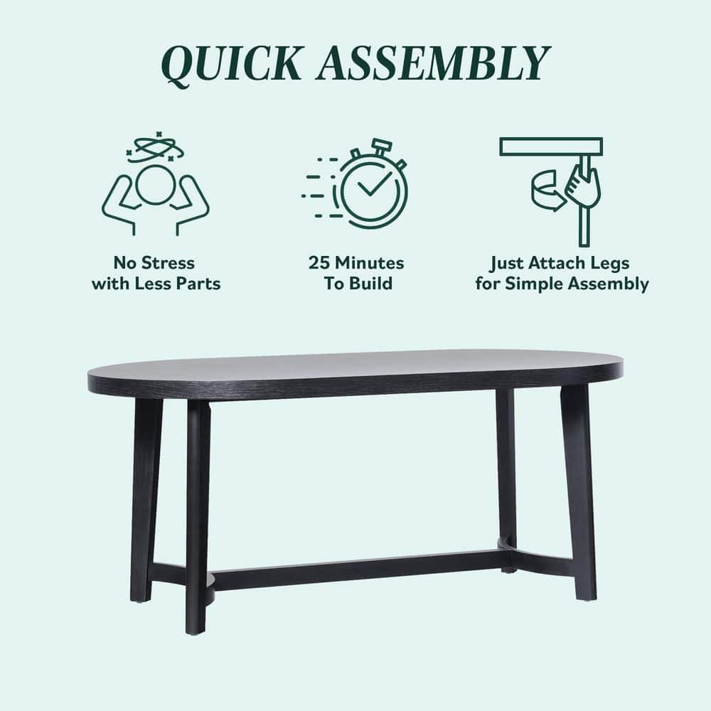 Walker Edison Modern Farmhouse Rustic Solid Oak Wood Oval Dining Table for 6 - Black Oak