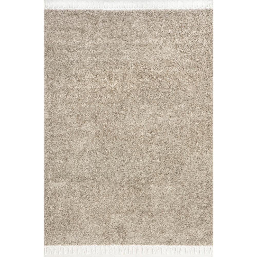 Nuloom Neva Solid 5x8 Shag Indoor Area Rug for Living Room Bedroom Dining Room Nursery, Beige/Ivory