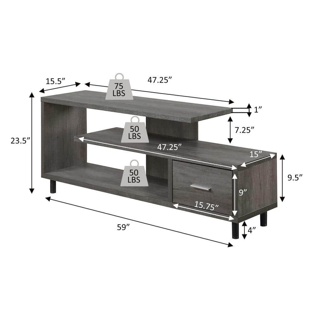 Convenience Concepts Seal II TV Stand 23.75" - 3-Tier Entertainment Center for TVs up to 65 Inches, Modern 1 Drawer TV Mount with Shelves for Living Room, Espresso