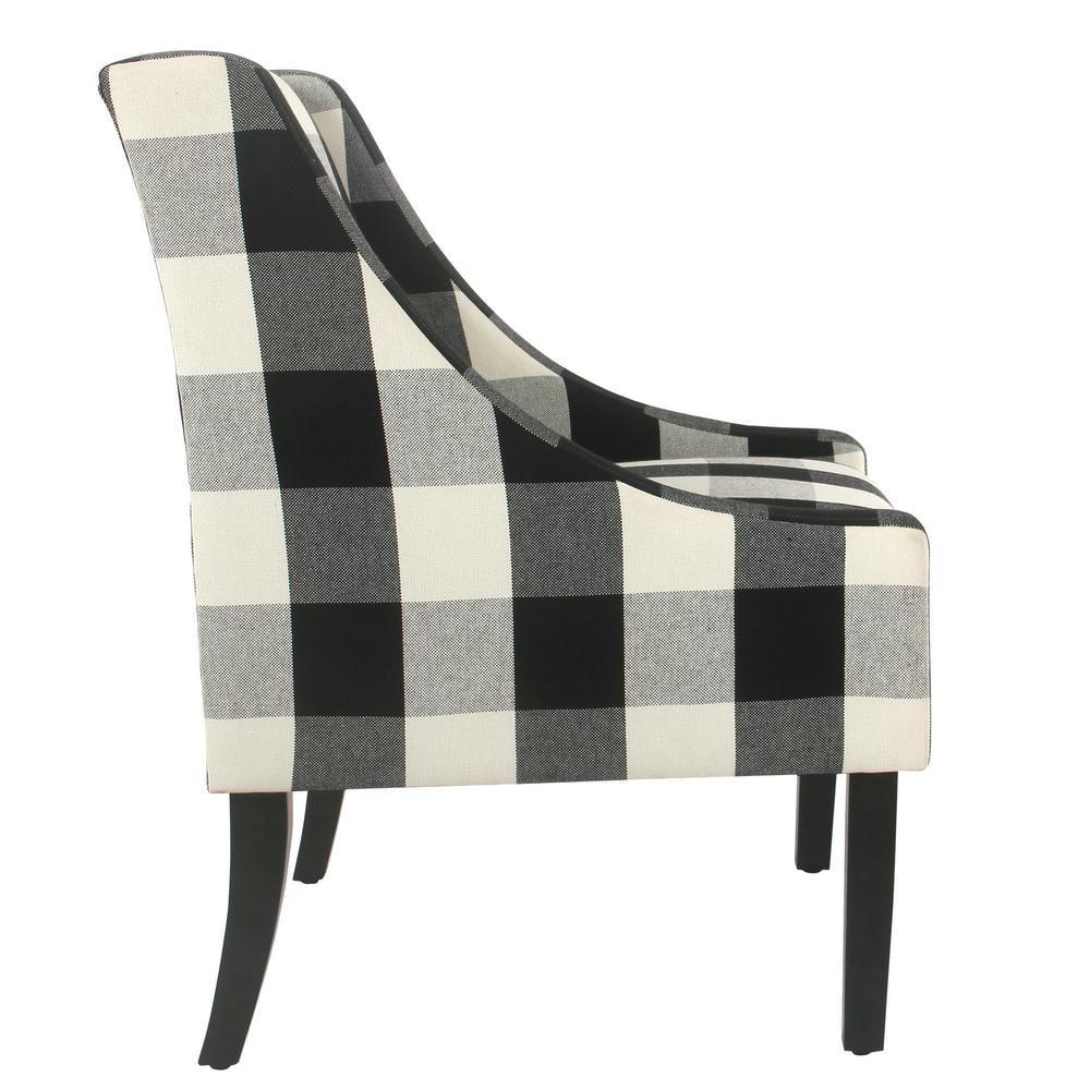 HomePop Modern Swoop Accent Armchair Black Plaid : Cotton Upholstery, Wood Legs, Foam Fill, No Assembly Required