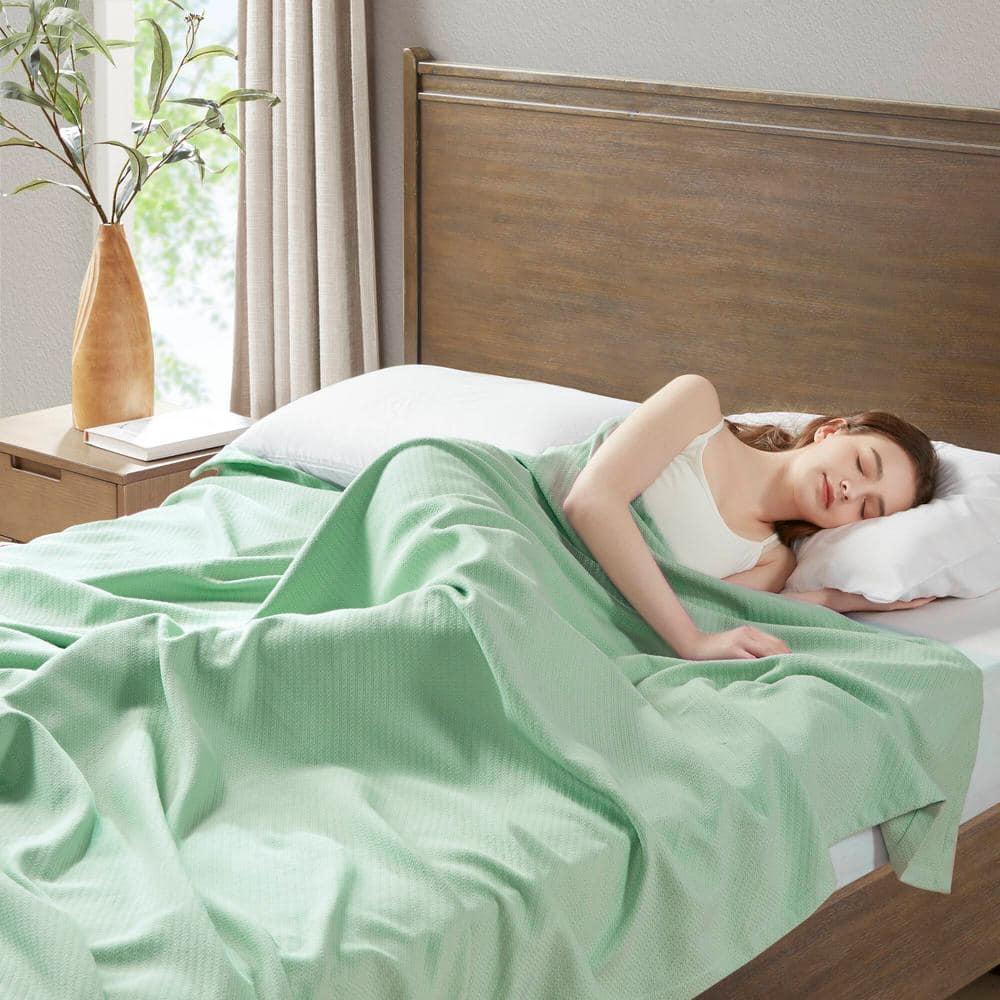 Madison Park Bed Blanket Liquid Cotton Full/Queen Seafoam: Machine Washable, No Fill Lightweight