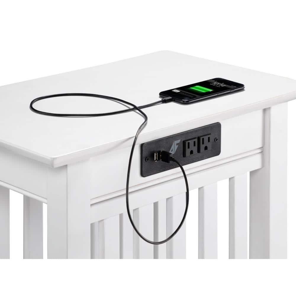 Mission Chair Side Table with Charger Station in White