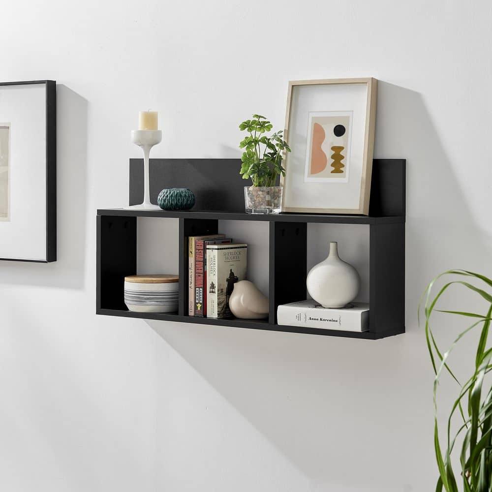 Danya B. 31.5" x 15.7" Modern 3 Cube Floating Wall Shelf with Display Ledge Black: Mid-Century Style, MDF & Iron