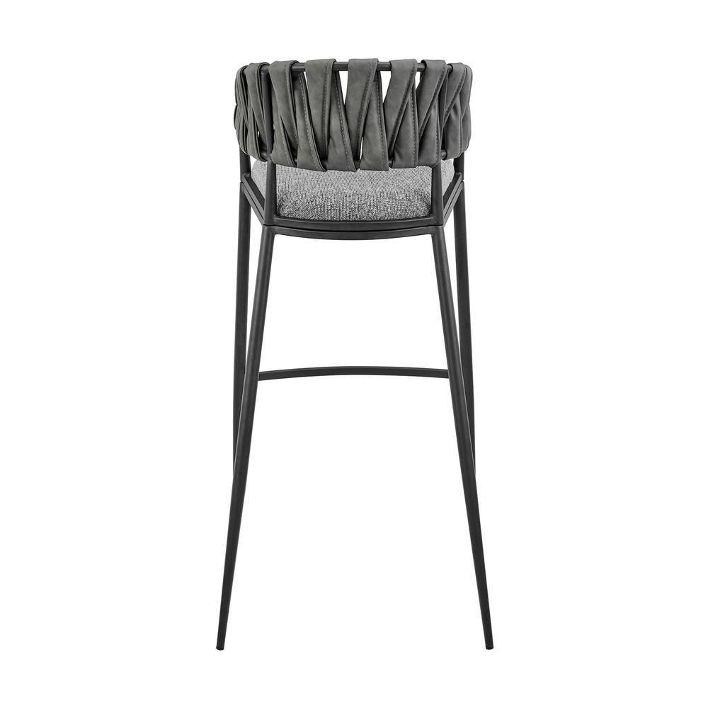 Vigona Counter Stool in Black Metal with Grey Fabric and Faux Leather
