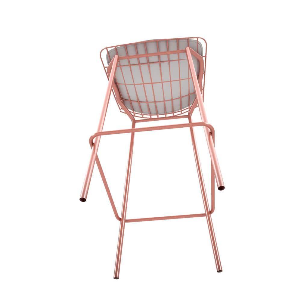 Madeline 41.73" Barstool with Seat Cushion in Rose Pink Gold and White