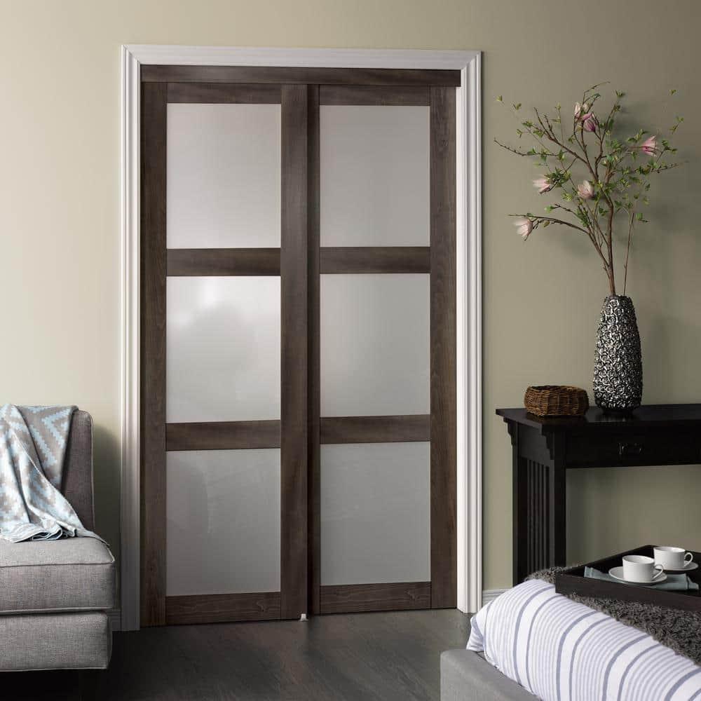 Renin 80'' Solid + Manufactured Wood Glass Low-Gloss Sliding Closet Doors