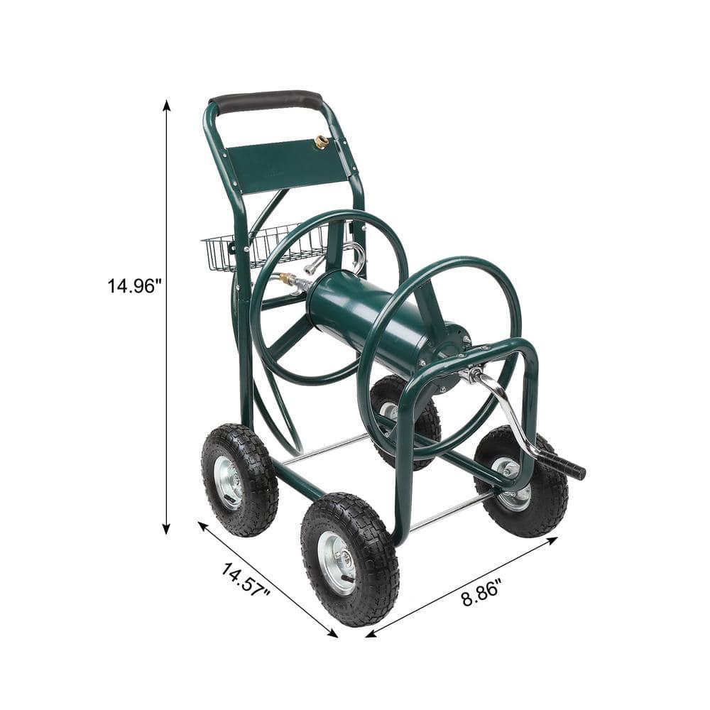 Garden Hose Reel Cart,Kepeak Water Hose Cart 4 Wheels, Hold 300-feet of 5/8-inch Hose, Heavy Duty Wheel Cart Powder Coat Finish & Basket, for Garden Yard Lawn Farm Watering, (Black)