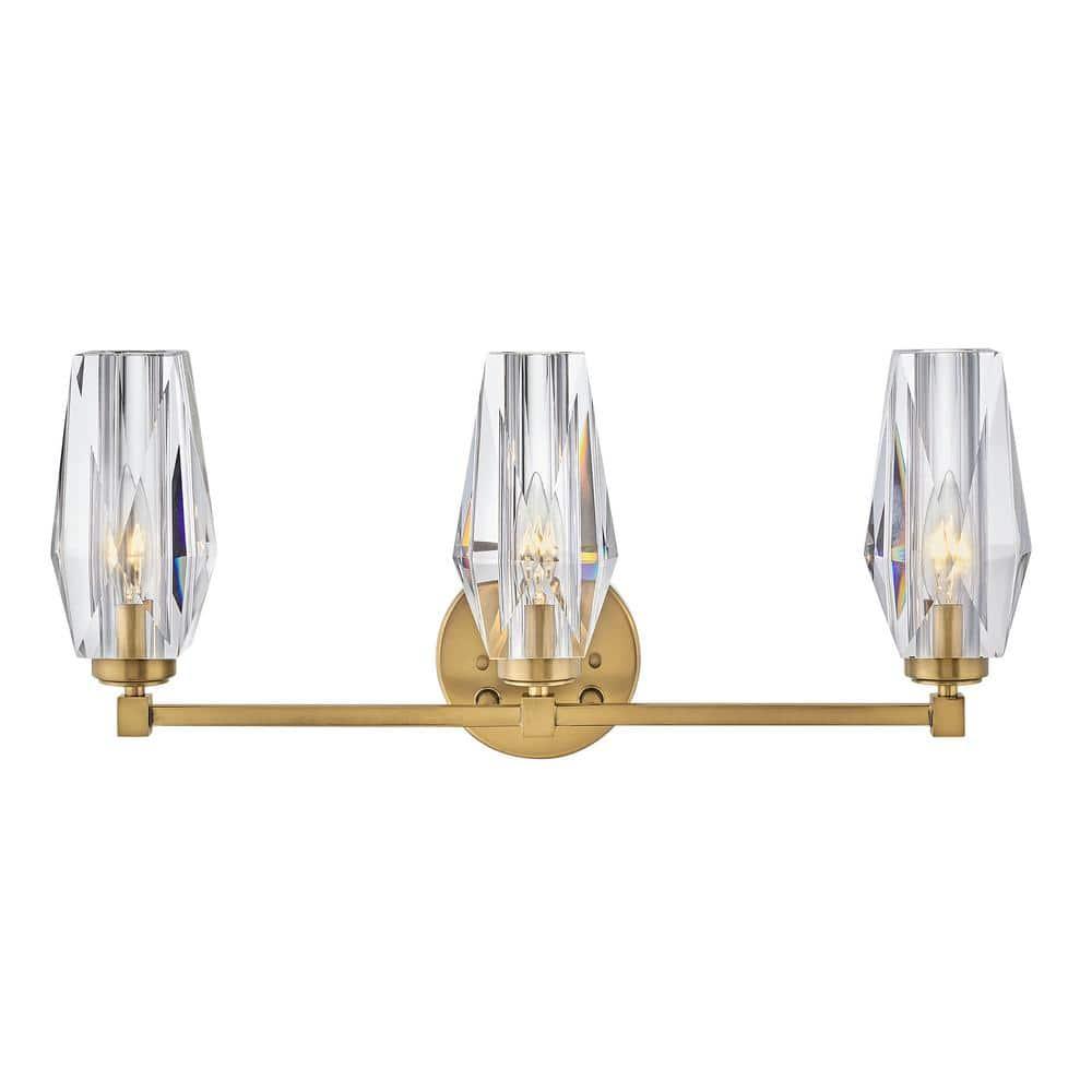Hinkley Ana 3-Light Bath Vanity w/ Faceted Heavy-Cut Diamond-Shaped Crystal Shades - Heritage Brass