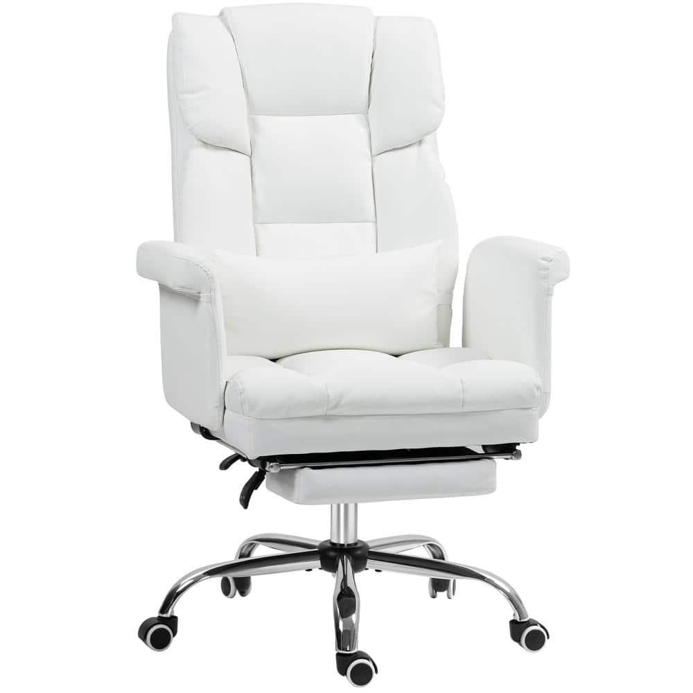 HOMCOM Executive Office Chair with Footrest and Lumbar Support, PU Leather Office Desk Chair, Ergonomic, Reclining and Swivel Chair, White