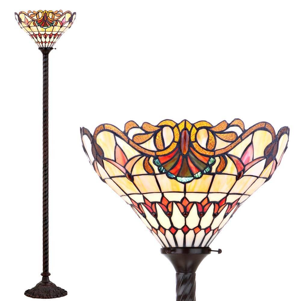 JONATHAN Y JYL8003A Davis Tiffany-Style 70" Torchiere LED Floor Lamp, Traditional for living room, dinning room, bedroom, office Bulb Included, Bronze