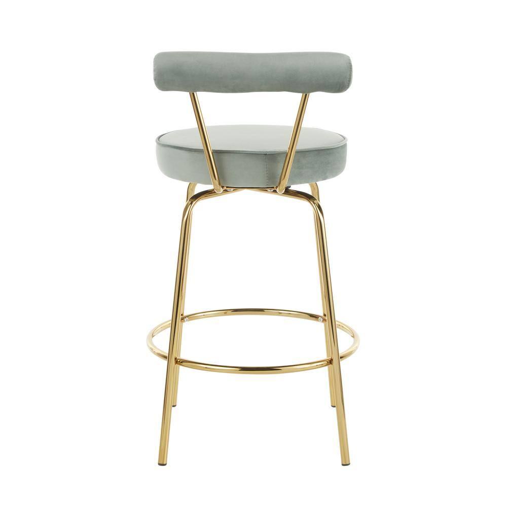 LumiSource Set of 2 Rhonda Glam Counter Height Barstools Sage Green Velvet: Upholstered Swivel, Metal Legs, Spot Clean