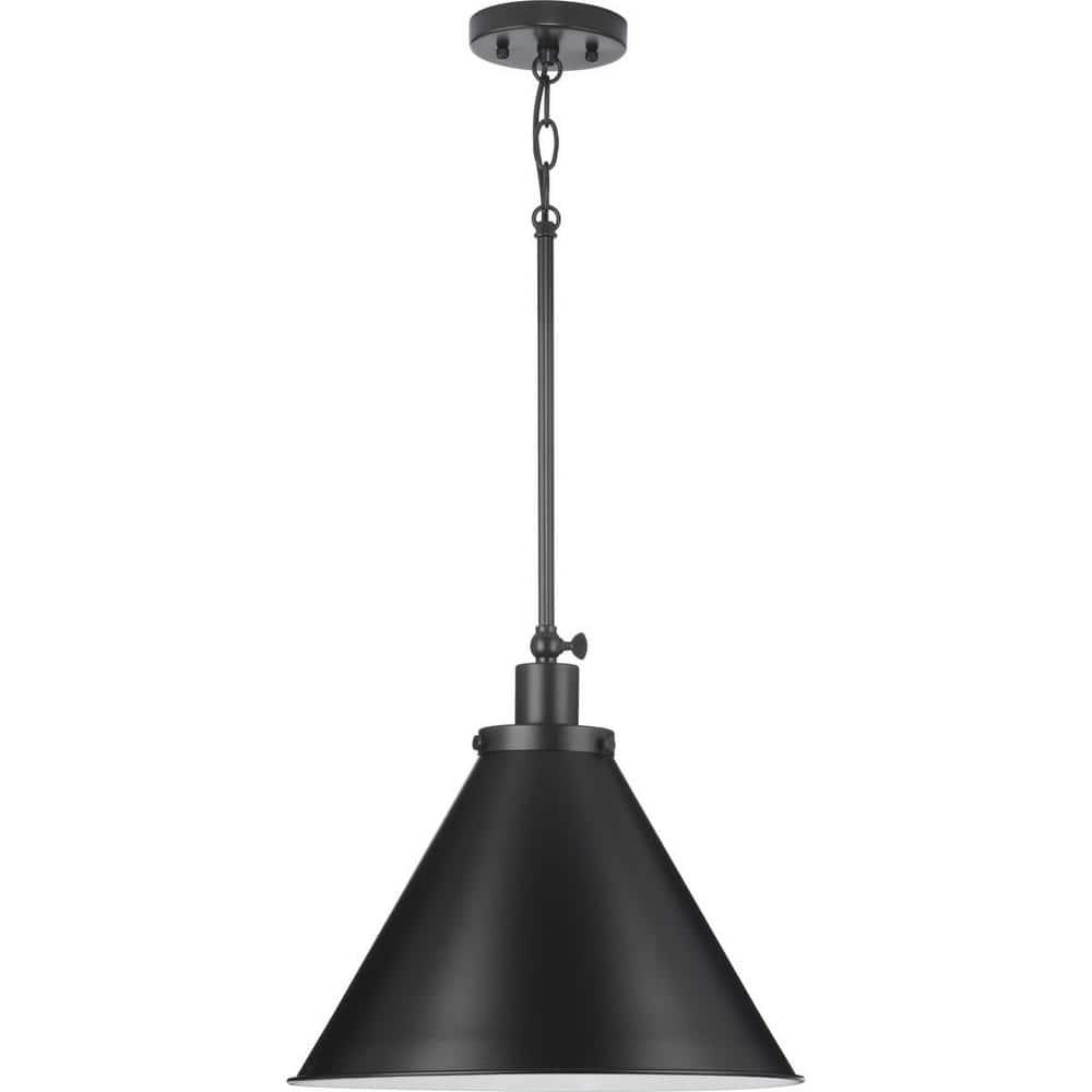 Progress Lighting Hinton 1-Light Pendant, Matte Black, Cone Shade