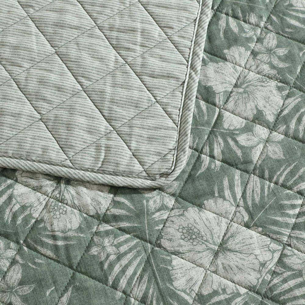 Eddie Bauer Tommy Bahama Hibiscus Jungle Cotton Reversible Green Quilt Set