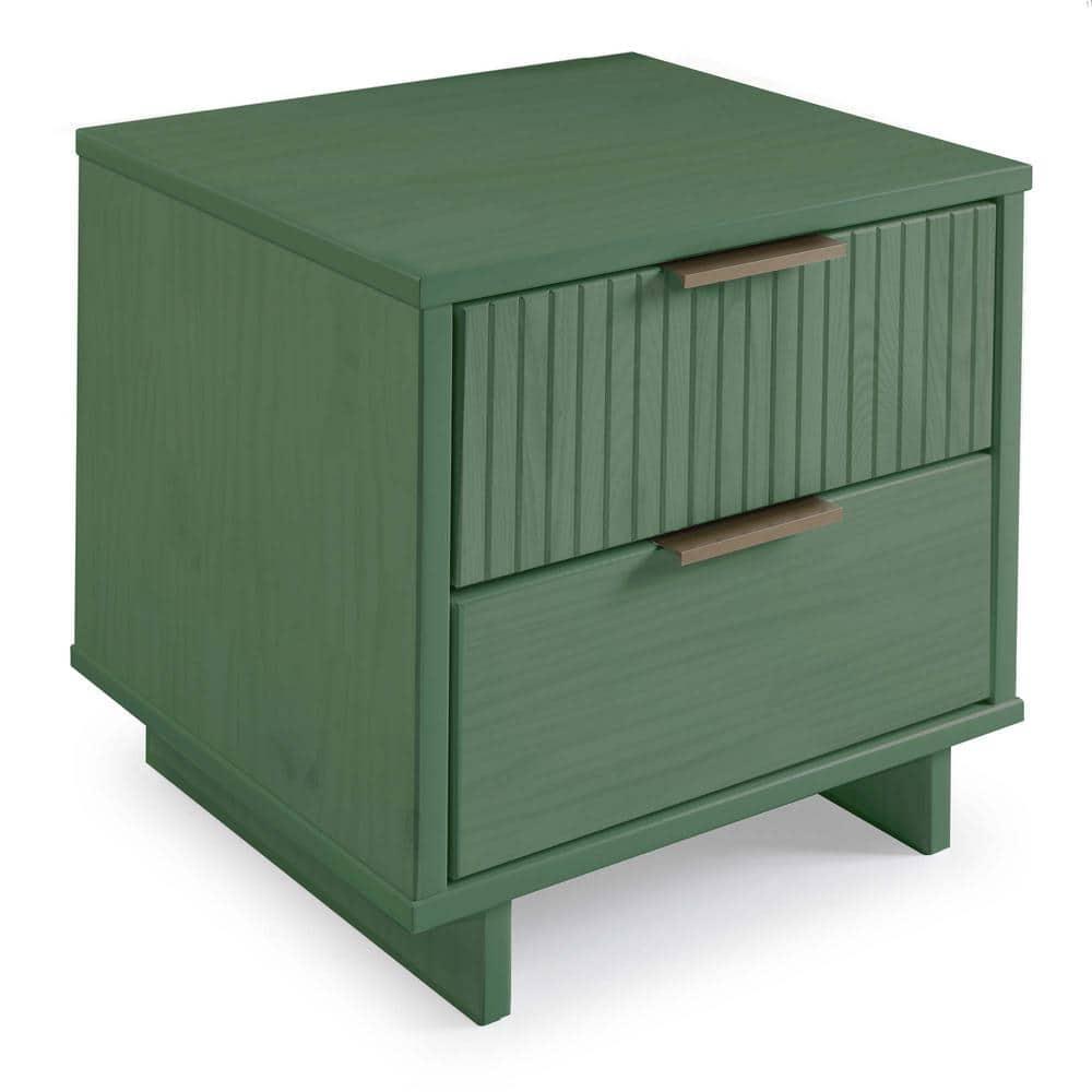 Manhattan Comfort Set of 2 Granville 2 Drawer Nightstands Sage Green: Modern Design, Soft Close, Metal Handles