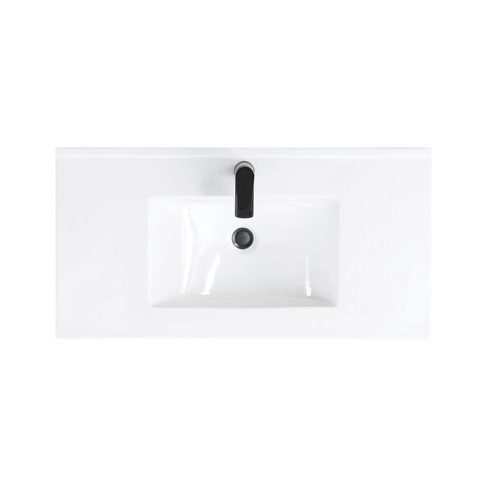 36" Scarsdale Bathroom Vanity Sink White - Manhattan Comfort: Ceramic Surface, Wood Frame, Single Basin
