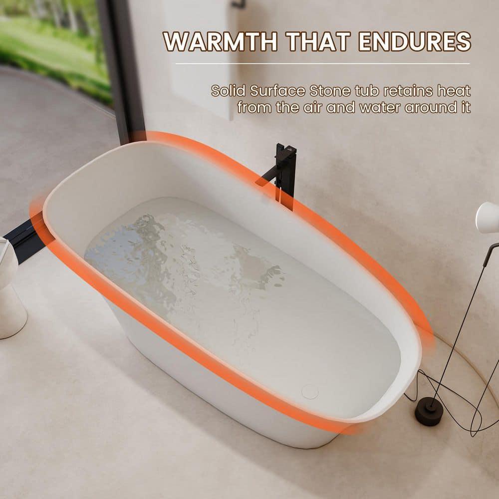 63" Matte White Solid Surface Freestanding Slipper Bathtub