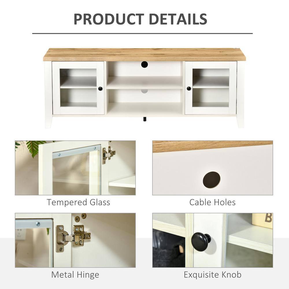 HOMCOM Modern TV Stand, Entertainment Center with Shelves and Cabinets for Flatscreen TVs up to 60" for Bedroom, Living Room, White