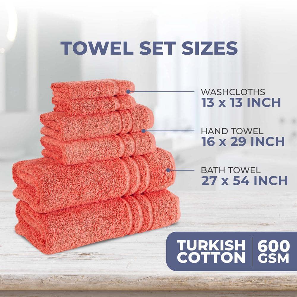 Hawmam Linen Coral 6 Piece Bath Towels Set for Bathroom Original Turkish Cotton Soft, Absorbent 2 Bath Towels, 2 Hand Towels, 2 Washcloths