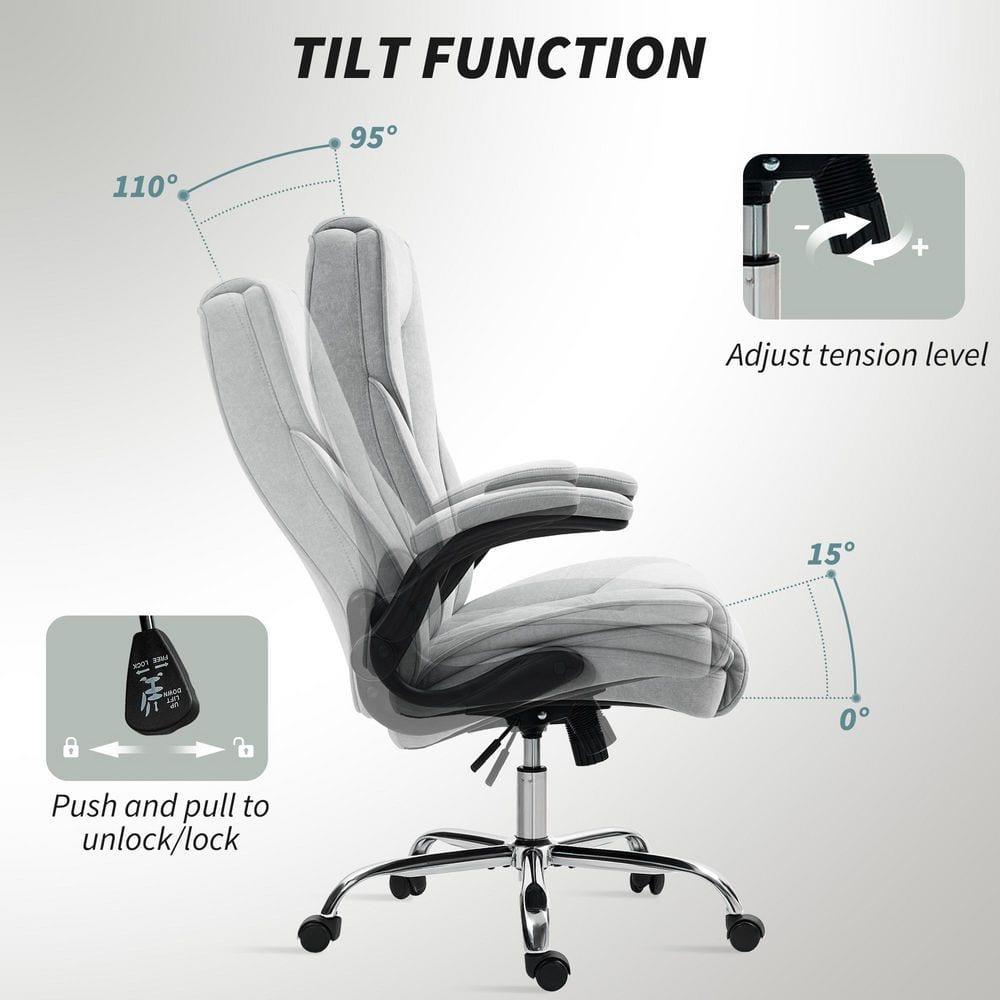 HOMCOM Executive Office Chair, Fabric Comfy Computer Desk Chair with Swivel Wheels, Flip-up Armrest, Adjustable Height, Gray