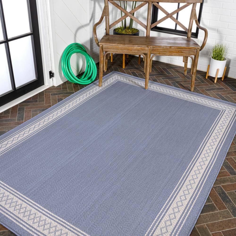 3' x 5' Lucia Classic Diamond Border Indoor/Outdoor Area Rug, Blue/Cream - JONATHAN Y