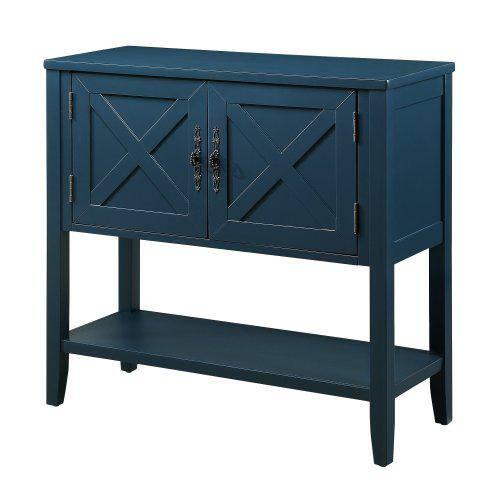 35 in. Blue Farmhouse Wood Buffet Sideboard with Bottom Shelf and 2-Door Cabinet