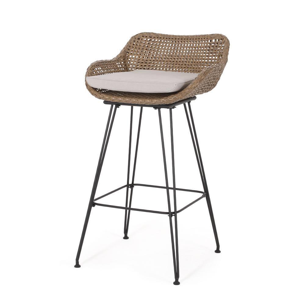Gewnee Outdoor Wicker and Iron Low Back Barstools
