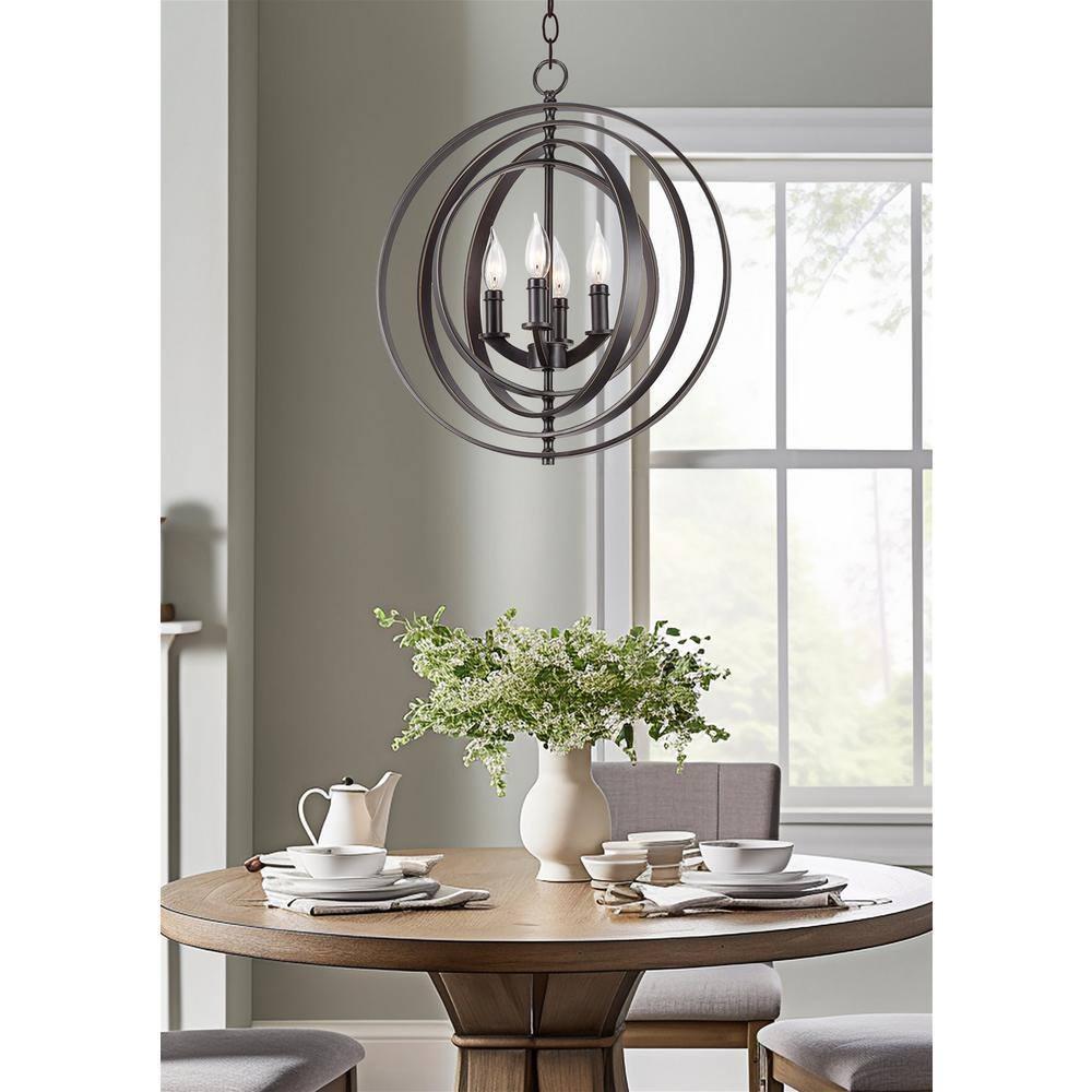 Kira Home Orbits 21" Farmhouse Orb/Globe Pendant Chandelier, Pivoting Interlocking Rings, Adjustable Height, Hand
