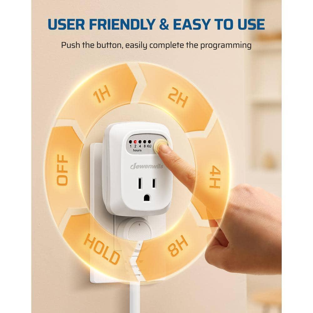 Indoor Countdown Timer Outlet, Timers for Electrical Outlets, Auto Shut Off Safety Outlet, 1-3-Prong Grounded Outlet