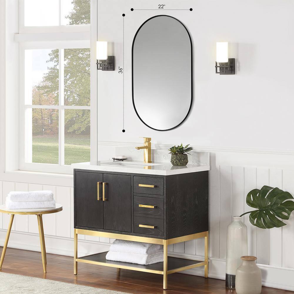 Ispra 36" Oval Bathroom/Vanity Matt Black Aluminum Framed Wall Mirror