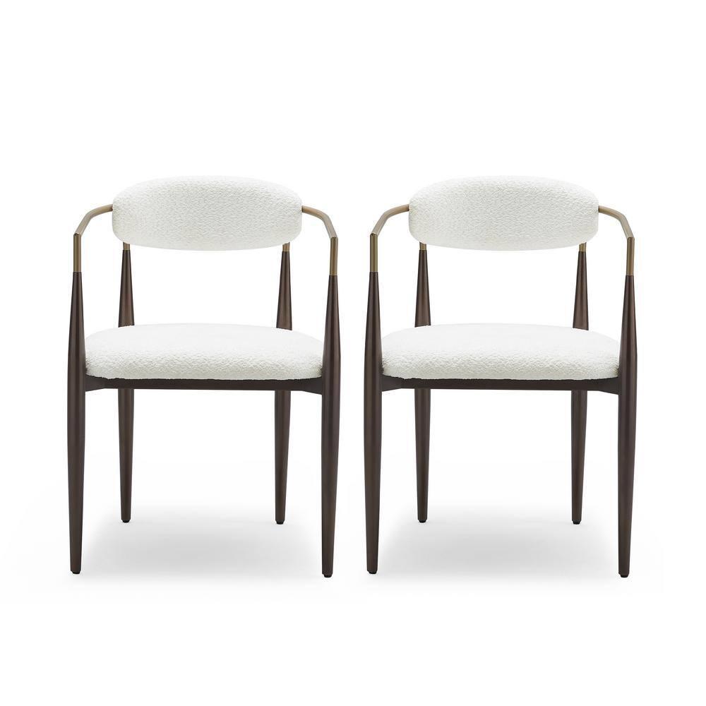 Christopher Knight Home Grov Upholstered Boucle Iron Dining Chair (Set of 2), Beige and Gold