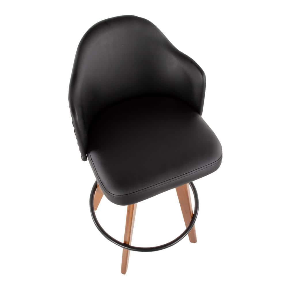 LumiSource Walnut Bamboo, Black PU, Black Metal, Brass Metal Ahoy Counter Stool