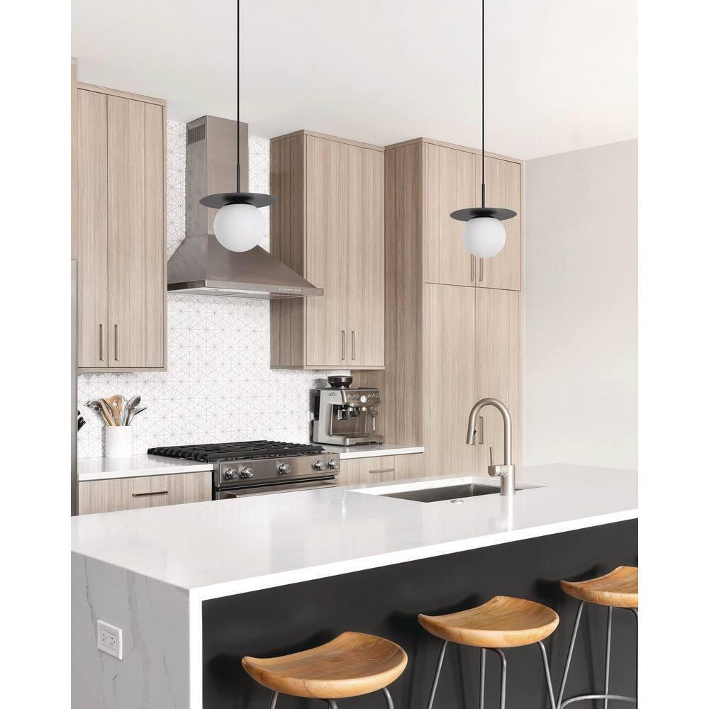 1-Light Arenales Mini Pendant Structured Black Finish with White Opal Glass Shade - EGLO: Adjustable, Vintage Style